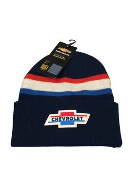 CHEVROLET Striped Men's Cuffed Beanie Red White Blue OSFM